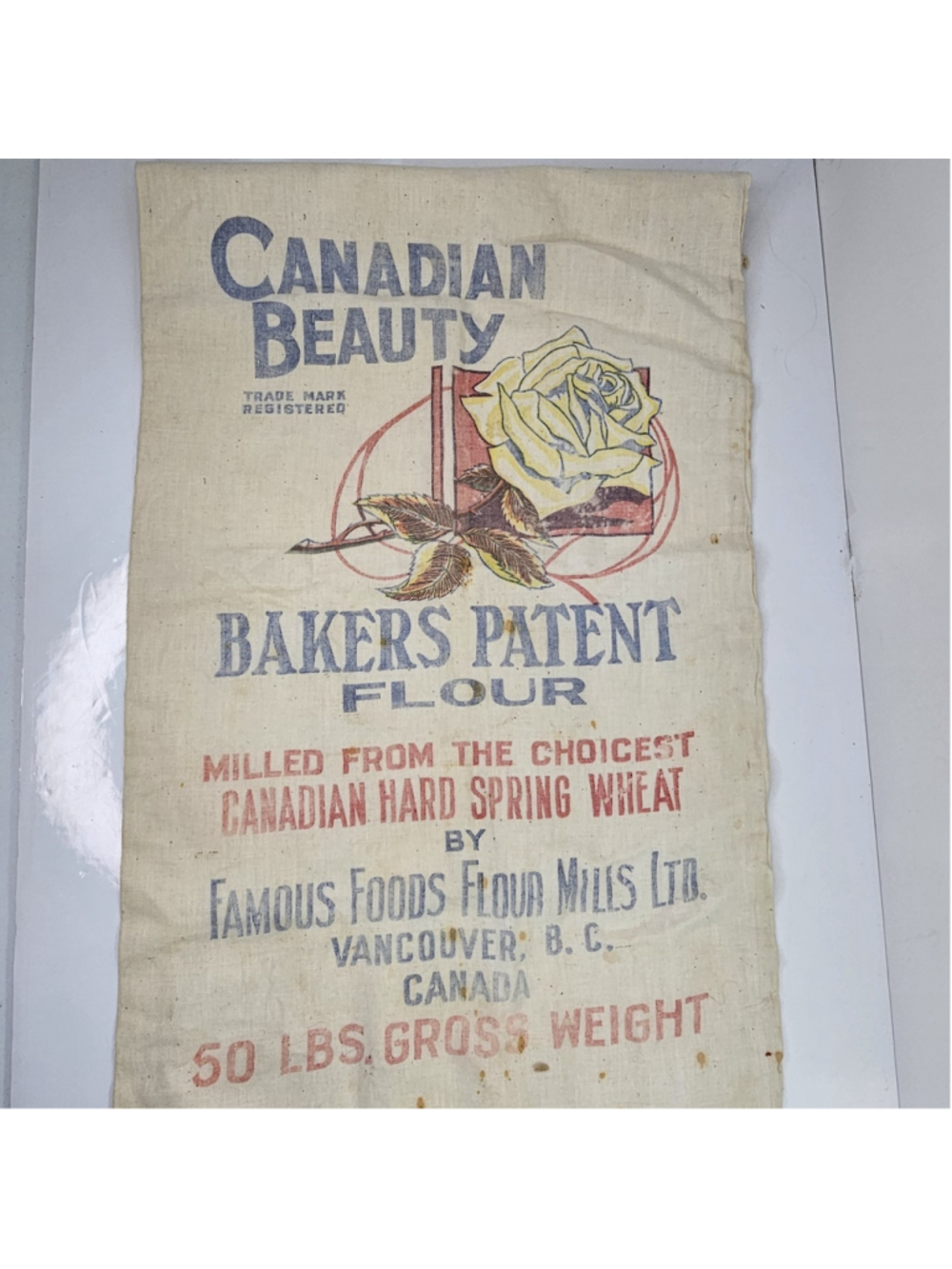 Canadian Beauty Bakers Patent Flour Sack Famous Food 1940s-50s Vancouver BC